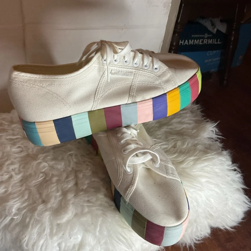 Superga White Platform 2790 Lace Up Rainbow sneakers 41.5/10